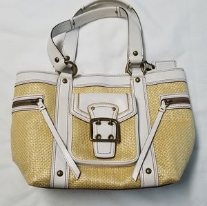 Coach Woven Straw/White Leather Tote Handbag